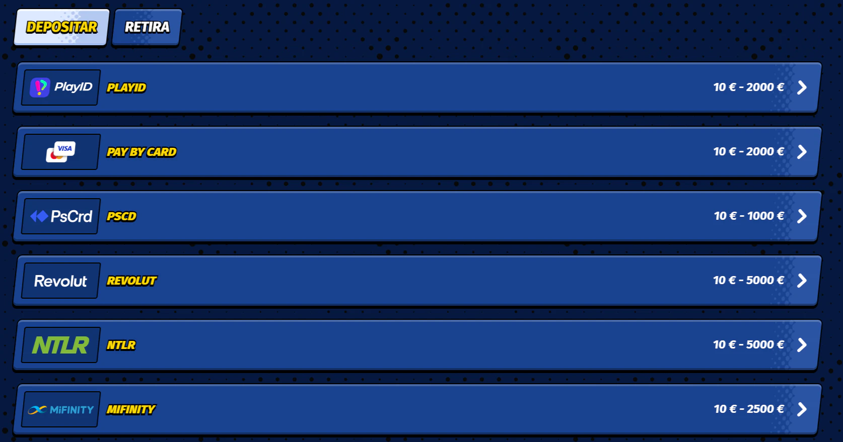 Métodos de pago en BigClash