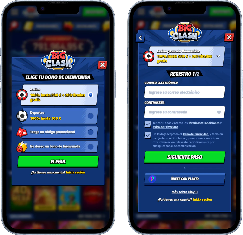 Registro e inicio de sesión en BigClash